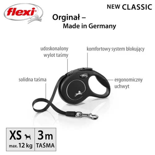 Flexi automata póráz new classic cat xs 3 m zsinórral - macskapóráz, fekete