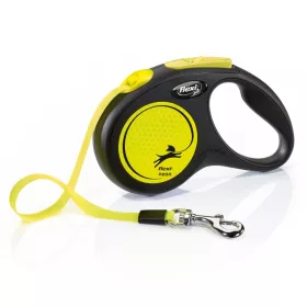   Flexi automata póráz neon színű, szalagos, 5 m - 15 kg-os kutyák számára, sárga