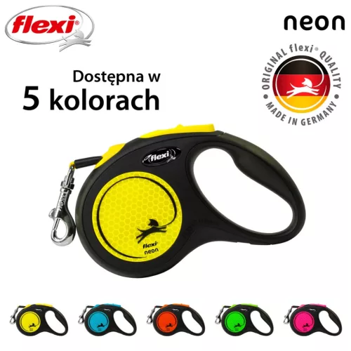 Flexi automata póráz neon színű, szalagos, 5 m - 15 kg-os kutyák számára, sárga