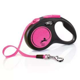   Flexi automata póráz neon színű, szalagos, 5 m - 15 kg-os kutyáknak, rózsaszín