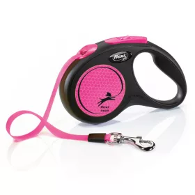   Flexi automata póráz neon színű, szalagos, 5 m - 15 kg-os kutyáknak, rózsaszín