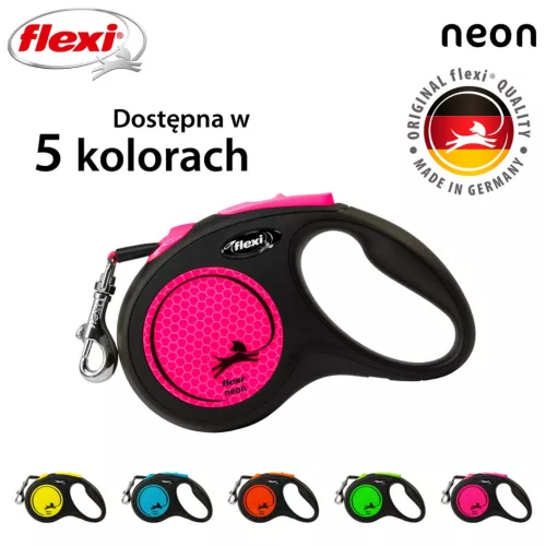 Flexi automata póráz neon színű, szalagos, 5 m - 15 kg-os kutyáknak, rózsaszín