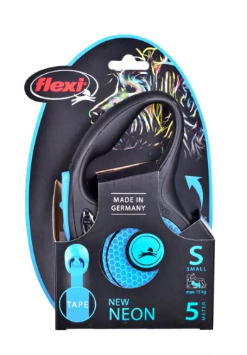 Flexi automata póráz new neon s szalaggal 5 m - kutyáknak 15 kg-ig, kék