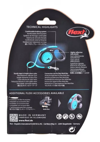 Flexi automata póráz new neon s szalaggal 5 m - kutyáknak 15 kg-ig, kék