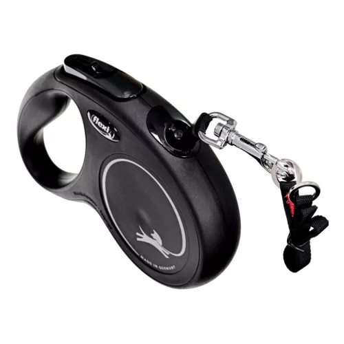 Flexi automata póráz New Classic M szalaggal 5 m - kutyáknak 25 kg-ig, fekete