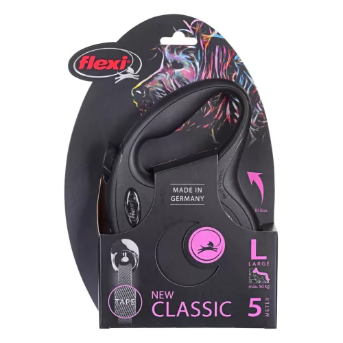 Flexi automata póráz new classic l szalag 5m - kutyáknak 50 kg-ig, szín: fekete
