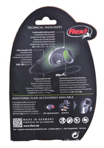 Flexi automata póráz fekete kivitelű, szalagos, 5 m - 15 kg-os kutyák számára, ezüst színű