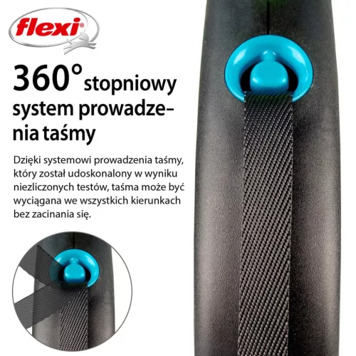 Flexi automata póráz fekete kivitelű, szalagos, 5 m - 15 kg-os kutyák számára, kék