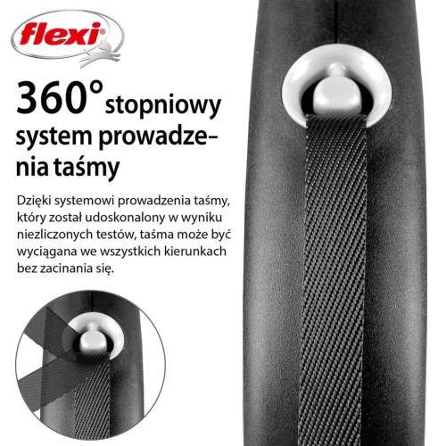 Flexi automata póráz fekete kivitelben, 5 m-es szalaggal - 25 kg-os kutyák számára, ezüst színű
