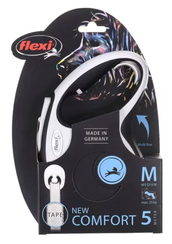 Flexi automata póráz New Comfort M szalaggal 5 m - kutyáknak 25 kg-ig, fekete