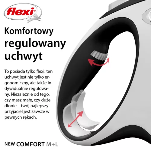 Flexi automata póráz New Comfort L szalaggal 8 m - kutyáknak 50 kg-ig, fekete