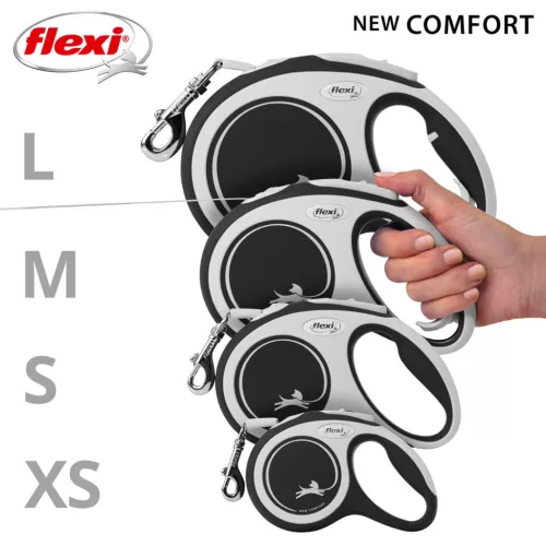 Flexi automata póráz New Comfort L szalaggal 8 m - kutyáknak 50 kg-ig, fekete