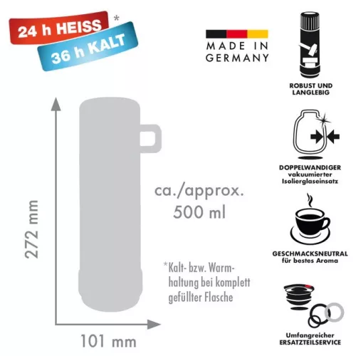 Rotpunkt üveg termosz, 0,250 l űrtartalommal, olívazöld