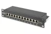 10"-os patchpanel 12 portos, cat.6, s/ftp, 1u, kábeltartó, fekete (komplett)