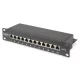 10"-os patchpanel 12 portos, cat.6, s/ftp, 1u, kábeltartó, fekete (komplett)