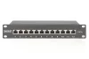10"-os patchpanel 12 portos, cat.6, s/ftp, 1u, kábeltartó, fekete (komplett)