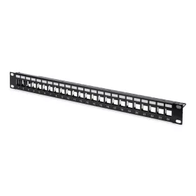   Moduláris patchpanel 19" 24 portos Keystone modulokhoz, 1u, árnyékolt, kábelvezetővel, feliratozó mezőkkel, fekete