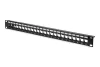 Moduláris patchpanel 19" 24 portos Keystone modulokhoz, 1u, árnyékolt, kábelvezetővel, feliratozó mezőkkel, fekete