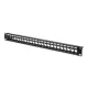 Moduláris patchpanel 19" 24 portos Keystone modulokhoz, 1u, árnyékolt, kábelvezetővel, feliratozó mezőkkel, fekete