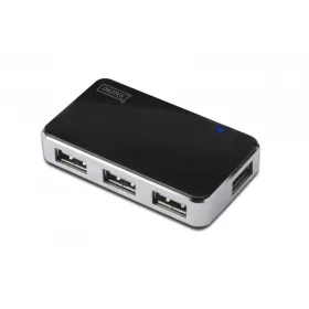   4 portos USB 2.0 nagysebességű hub/elosztó, aktív, fekete és ezüst