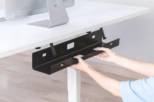 Acél kábel-/elosztócsatorna asztal alatt, konzolokkal, csavaros rögzítés, 60 cm, fekete