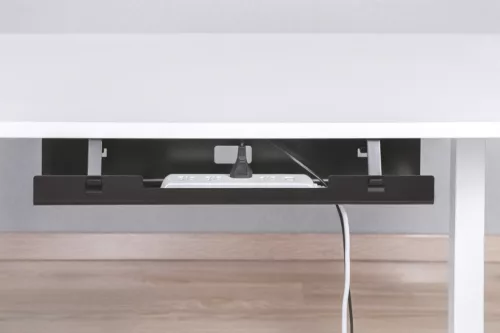 Acél kábel-/elosztócsatorna asztal alatt, konzolokkal, csavaros rögzítés, 60 cm, fekete