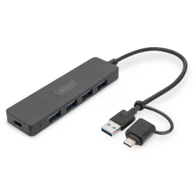   USB 3.0 Hub/4 portos Slimline USB A Hub + USB-C 5 Gbps adapter, USB-C tápcsatlakozó