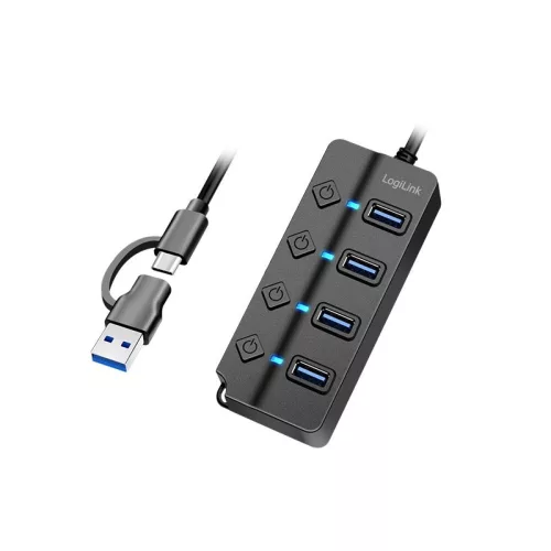 4xUSB-A HUB, Gen1, 4x be/ki, fekete
