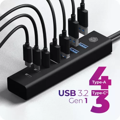 ib-hub1737-c3 hub 7 portos USB 3.2 gen 1 hub, 3x USB Type-C, 4x USB Type-A
