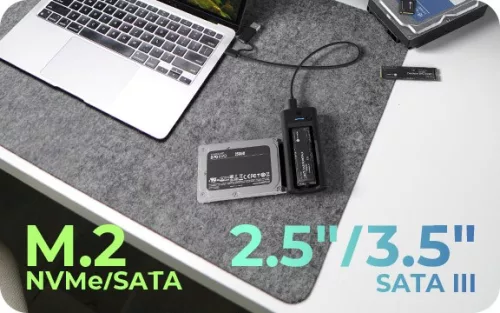 Dokkolóállomás IB-180MS-C31 SSD dokkoló 1x 2.5"/3.5" és 1x m.2 pcie nvmena USB 3.2 gen 2 10 Gbit/s