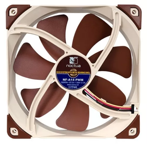 Noctua 140 mm-es NF-A14 PWM SSO2 ventilátor, AAO kerettel