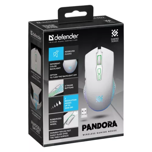 Pandora RF vezeték nélküli gamer egér 3200dpi 7p fehér