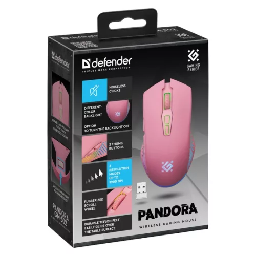 Pandora RF vezeték nélküli gamer egér 3200dpi 7p rózsaszín