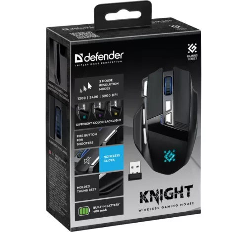 Knight GM-885 vezeték nélküli gamer egér, 3200 dpi, 8p, fekete