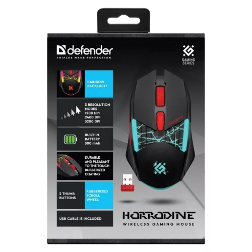 Defender gm-237 horrodine RF 3200dpi 6p fekete egér