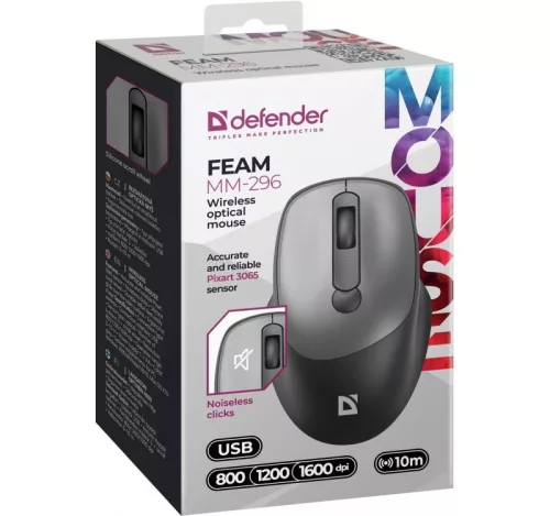 Vezeték nélküli egér Silent Click FEAM MM-296 RF 1600 dpi szürke