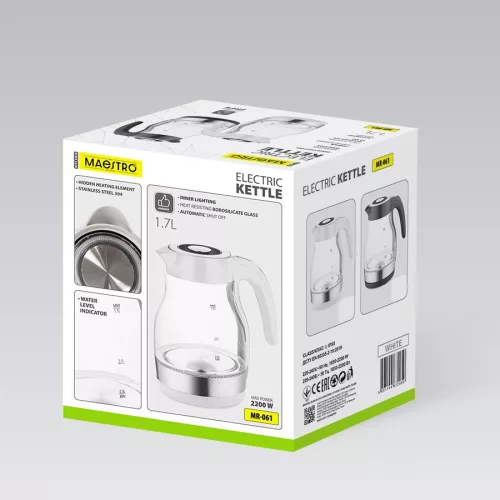 Elektromos üveg vízforraló 2200 W MR-061-fekete Maestro