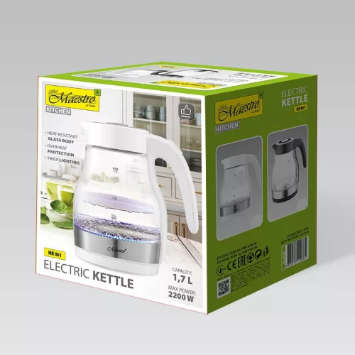 Elektromos üveg vízforraló 2200 W MR-061-fehér Maestro