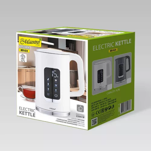 Elektromos vízforraló hőmérséklet-szabályozással 1,7 l 2200 W MR-024-fehér