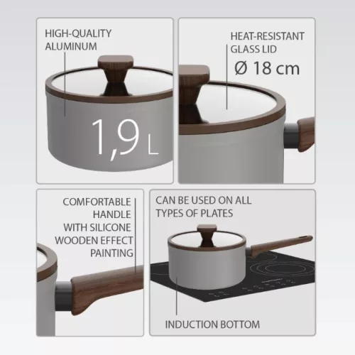 Fedős lábas 18 cm, 1,9 l MR-1211-18s Maestro szürke