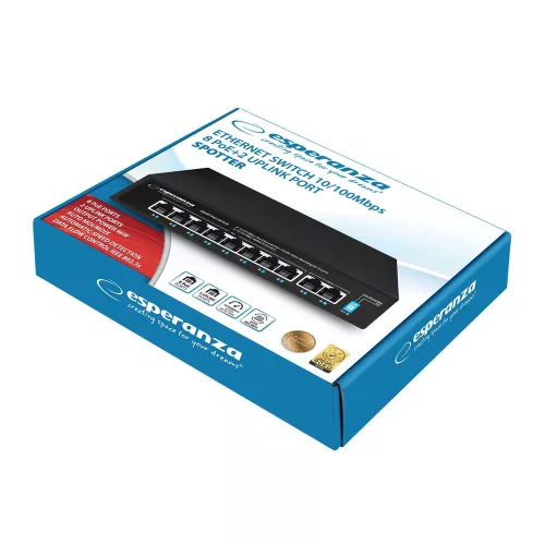 Esperanza switch 10 portos poe 10/100m 96w spotter ens106