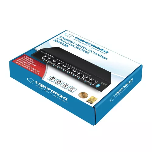 Esperanza switch 10 portos poe 10/100m 96w spotter ens106