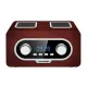 Hordozható FM rádió PLL SD/USB/AUX csatlakozóval, akkumulátorral és órával