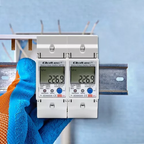 Egyfázisú elektronikus fogyasztásmérő | DIN sínre szerelhető fogyasztásmérő | 230 V | LCD | Wi-Fi