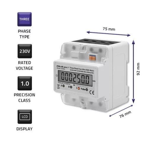 Háromfázisú elektronikus fogyasztásmérő | DIN sínre szerelhető fogyasztásmérő | 400 V | LCD | 4p