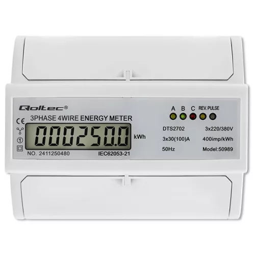 Háromfázisú, kétirányú elektronikus mérő | DIN sínre szerelhető fogyasztásmérő | 400V | 100A | LCD | 4p