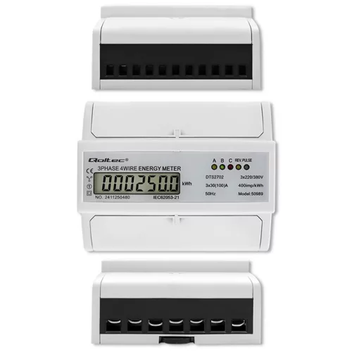 Háromfázisú, kétirányú elektronikus mérő | DIN sínre szerelhető fogyasztásmérő | 400V | 100A | LCD | 4p