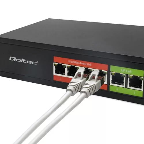 Hálózati switch gyors ethernet poe | 4x rj45 | 2x rj45 uplink | 65w | 10/100mb/s