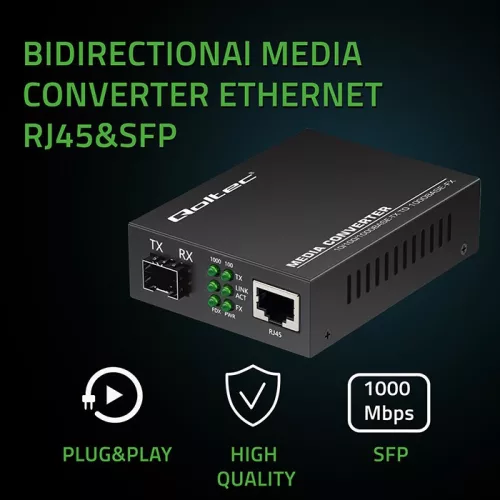 Kétirányú ethernet kapcsoló médiakonverter 1x RJ45 1x SFP | 1000mb/s | 5v