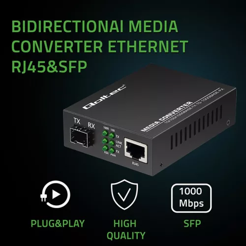 Kétirányú ethernet kapcsoló médiakonverter 1x RJ45 1x SFP | 1000mb/s | 5v